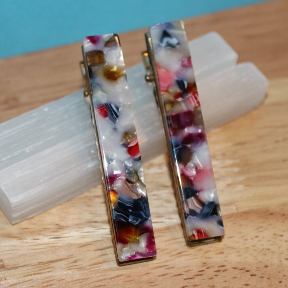 Vintage Plastic & Metal Duck Bill Hair Clips Set of 2